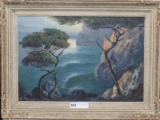 E. Perrat, oil on canvas, Mediterranean coastal landscape, signed, 36 x 54cm